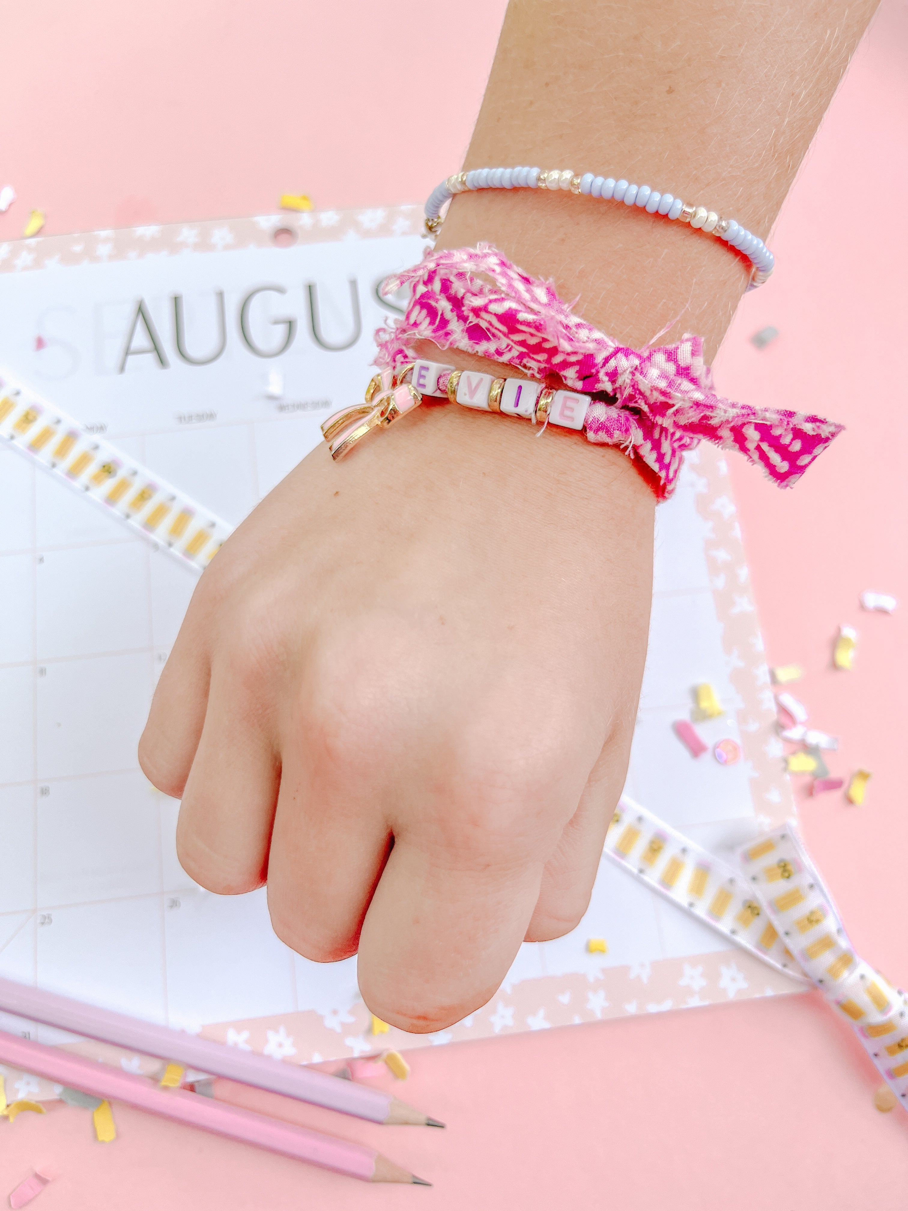 Name Bow Charm Wrap Bracelet Made By Evie Pearl