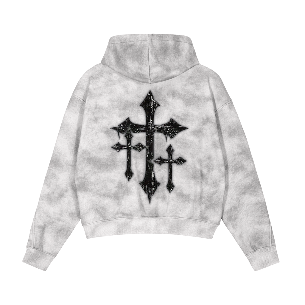 Dirty Washed Boxy Zip-up Fleece Hoodie