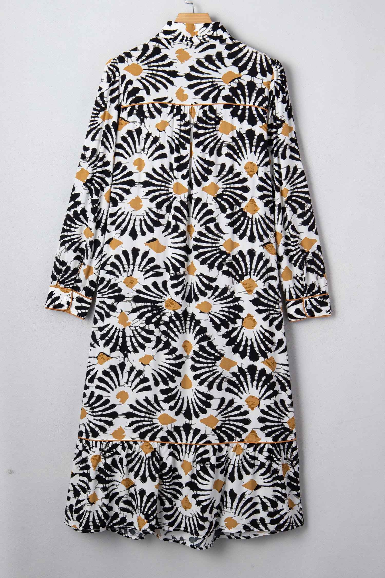 Abstract Floral V-Neck Long Sleeve Maxi Dress