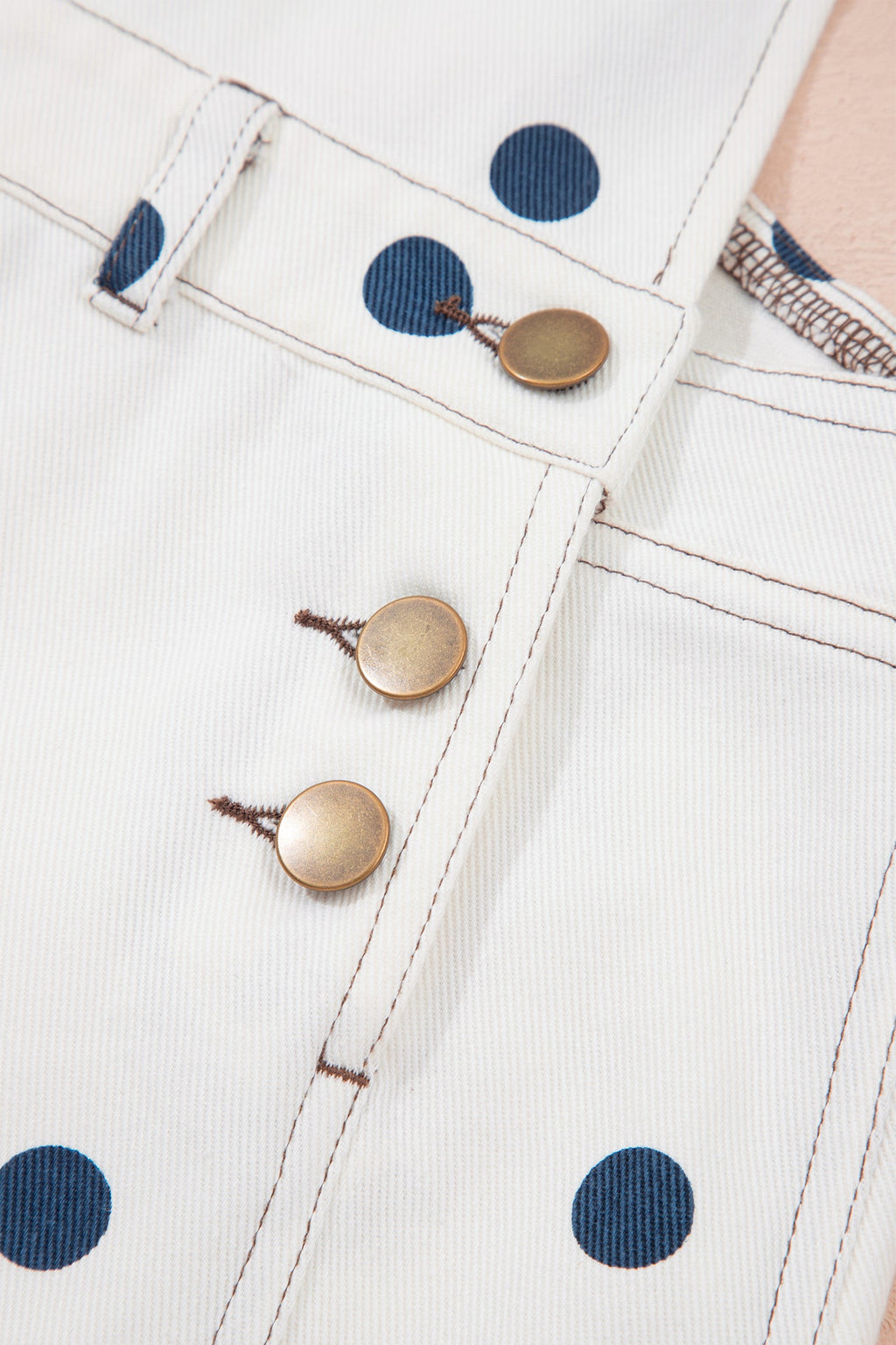 Polka Dot Denim Barrel Leg Overalls Jumpsuit