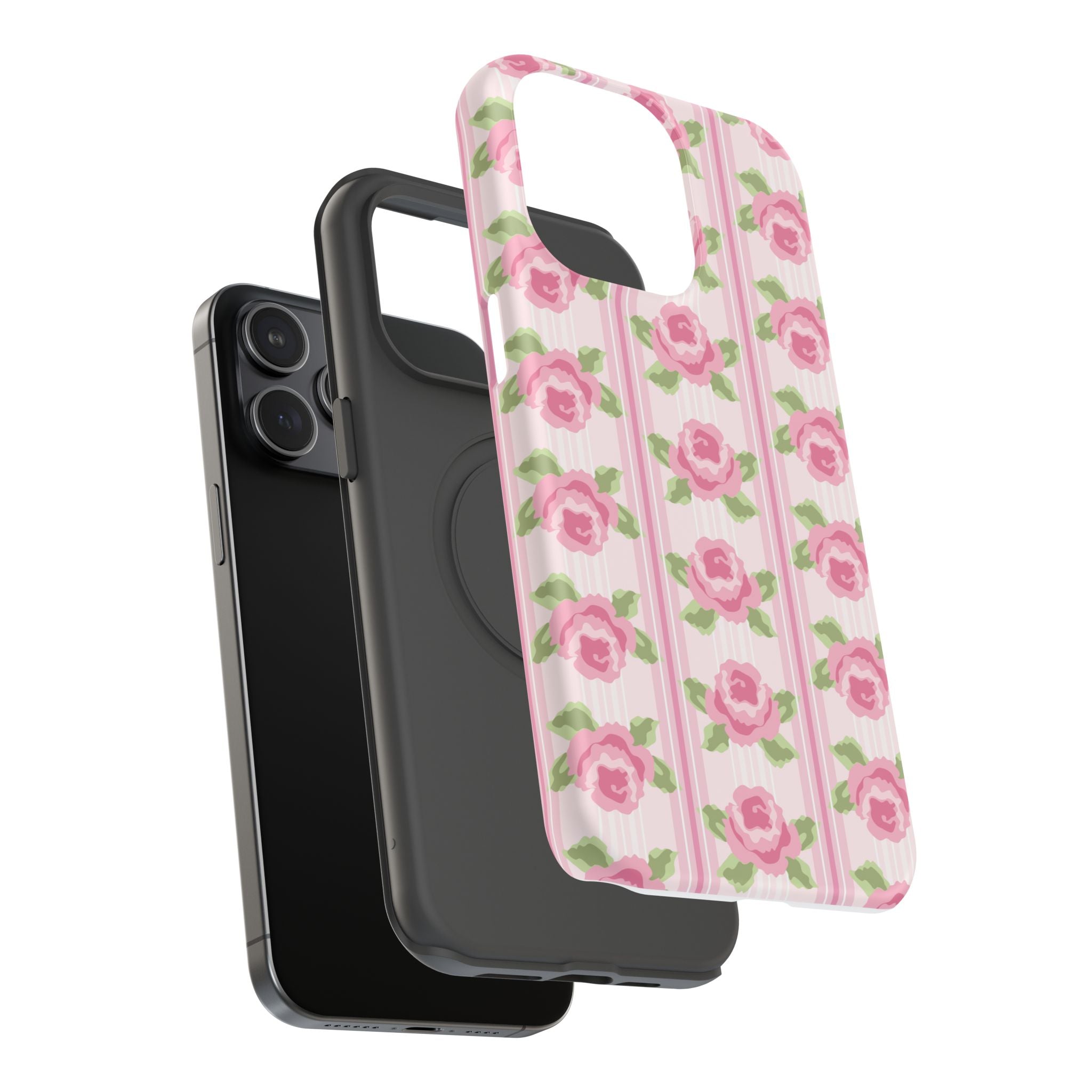 Customizable: Floral Impact-Resistant Phone Case, Pink Rose Pattern