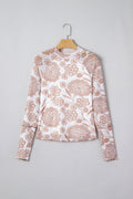 Floral Mesh Thumbhole Long Sleeve Top