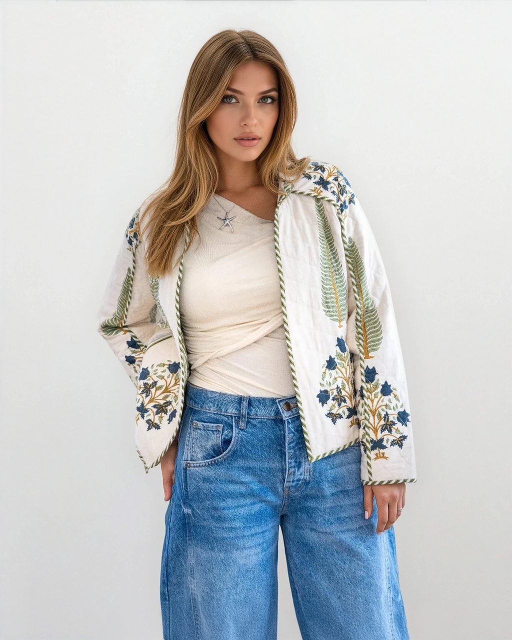 Fallon Quilted Reversible Jacket in Navy Victorian
