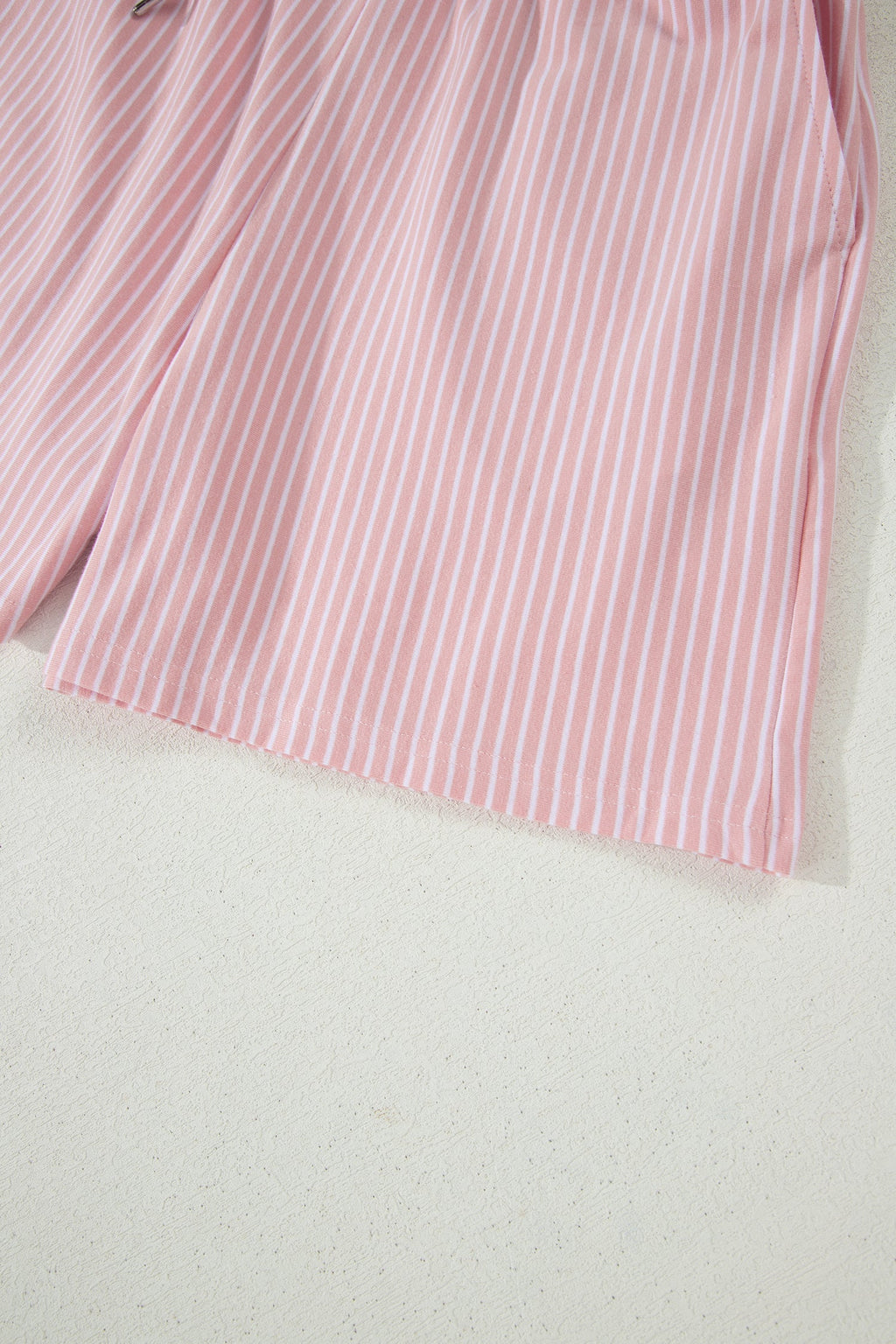 Stripe Dolman Sleeve Polo Shirt & Drawstring Shorts Set