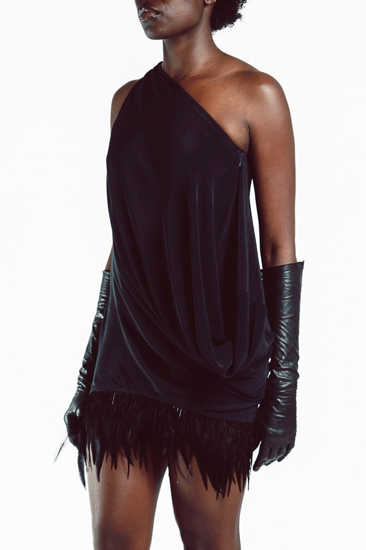 Silk Draped Feather Dress