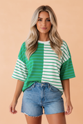 Stripe Colorblock 3/4 Sleeve Loose Tee