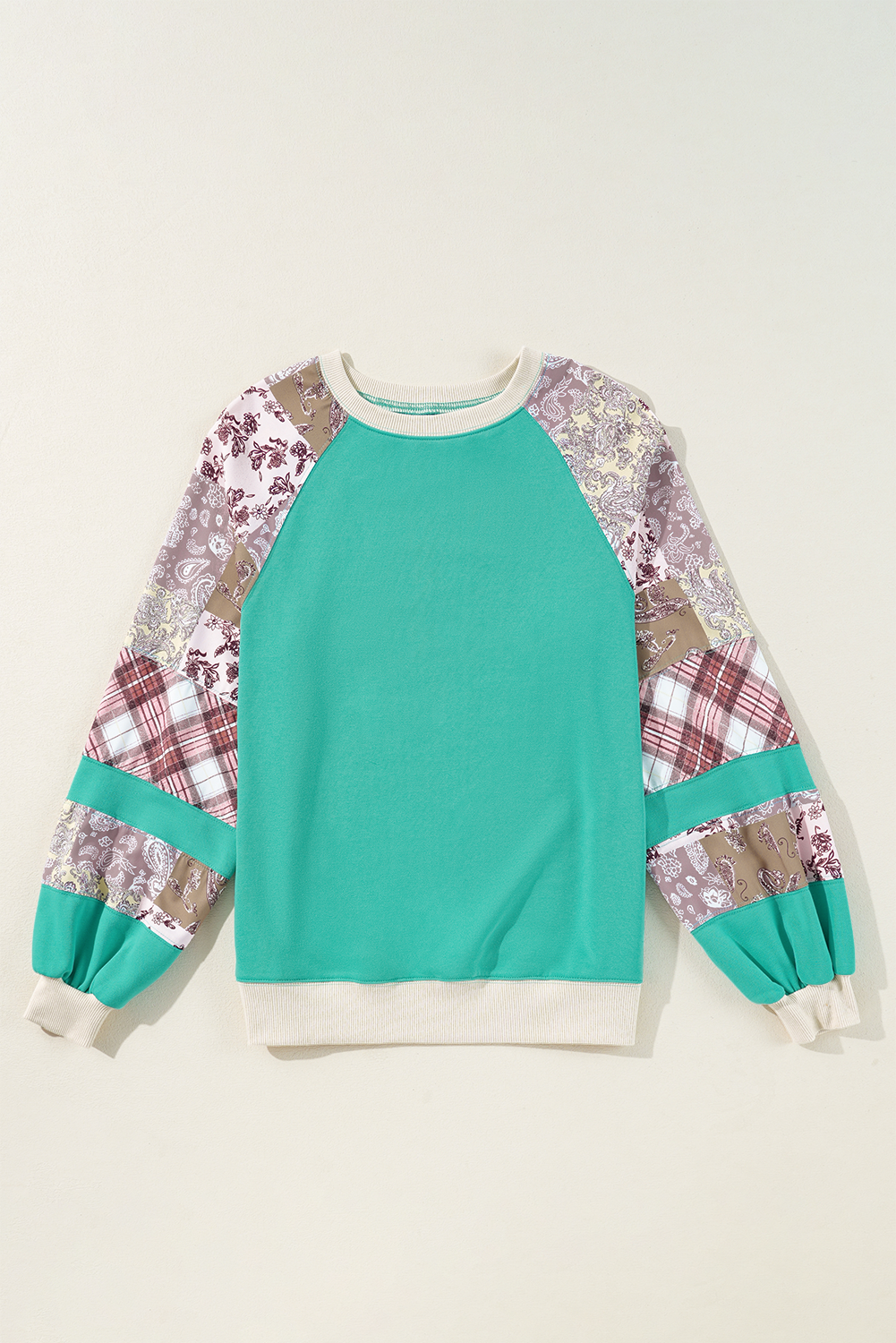 Plaid Paisley Patchwork Long Sleeve Top