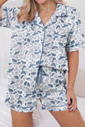 Camo Lapel Shirt & Drawstring Shorts Pajama Set