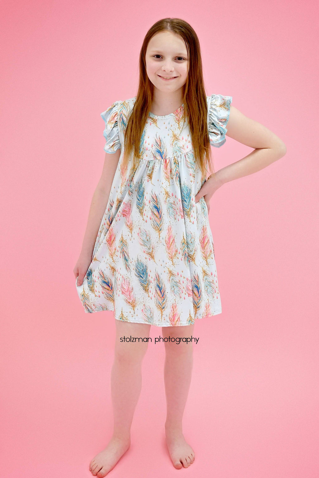 Sparkly Feather Milk Silk Flutter Dress