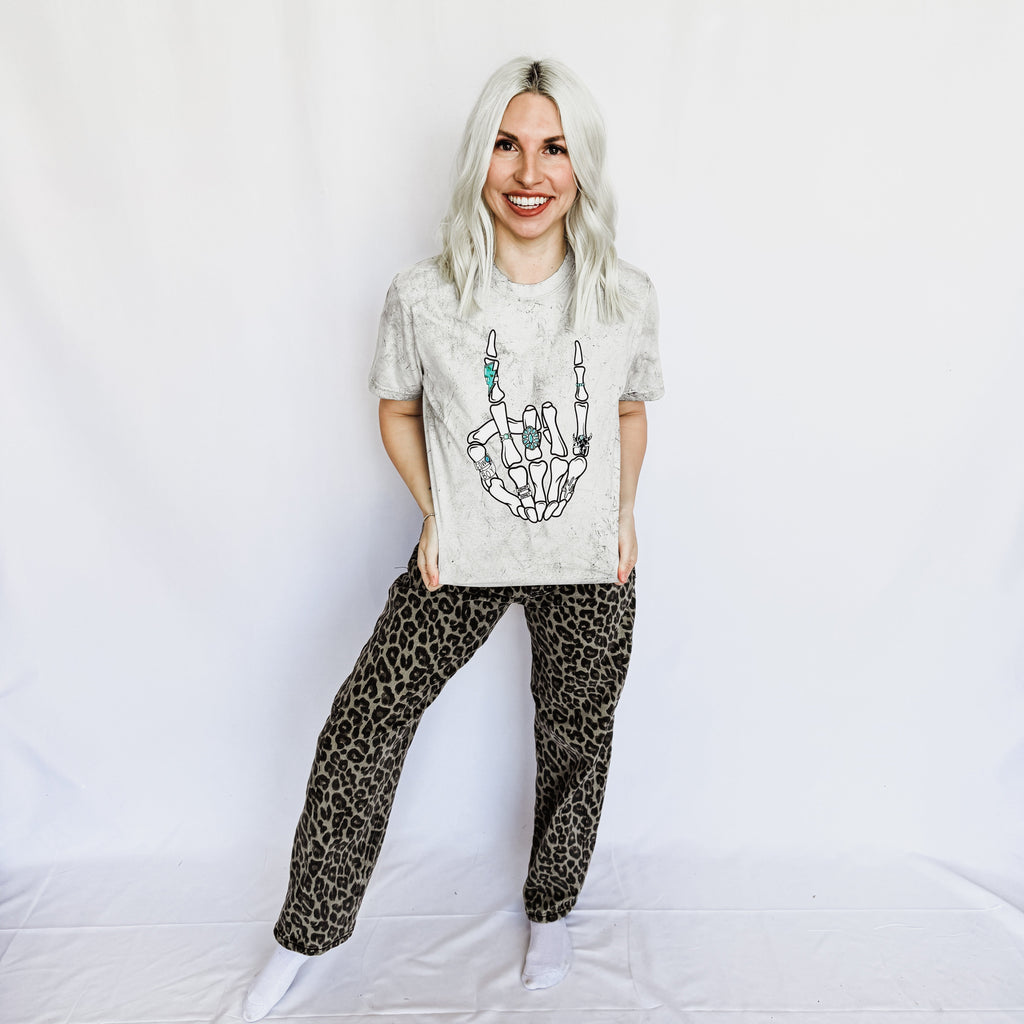 *Turquoise Skeleton Peace Sign Graphic Tee D-1081
