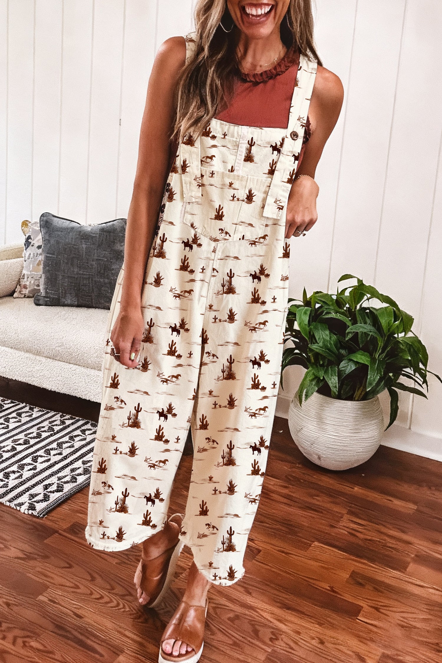 Western Adjustable Buttoned Strap Dungaree Jumpsuit