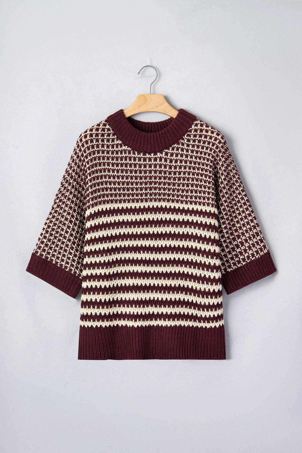 Stripe Draped 3/4 Sleeve Slouchy Sweater