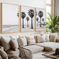 3 Piece Beach Wall Art – Palm Trees and Ocean in Black & White