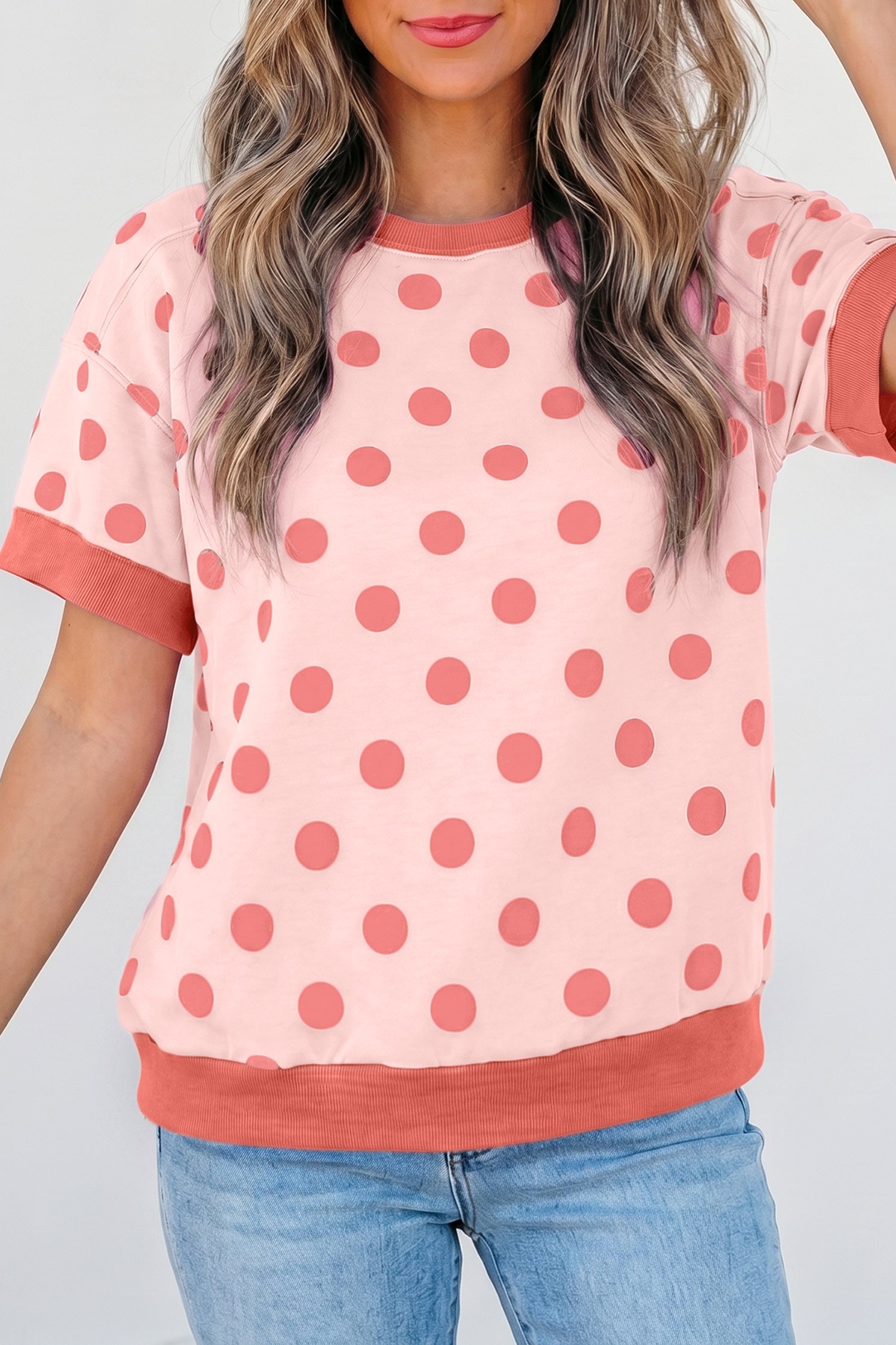 Colorblock Polka Dot Short Sleeve Tee