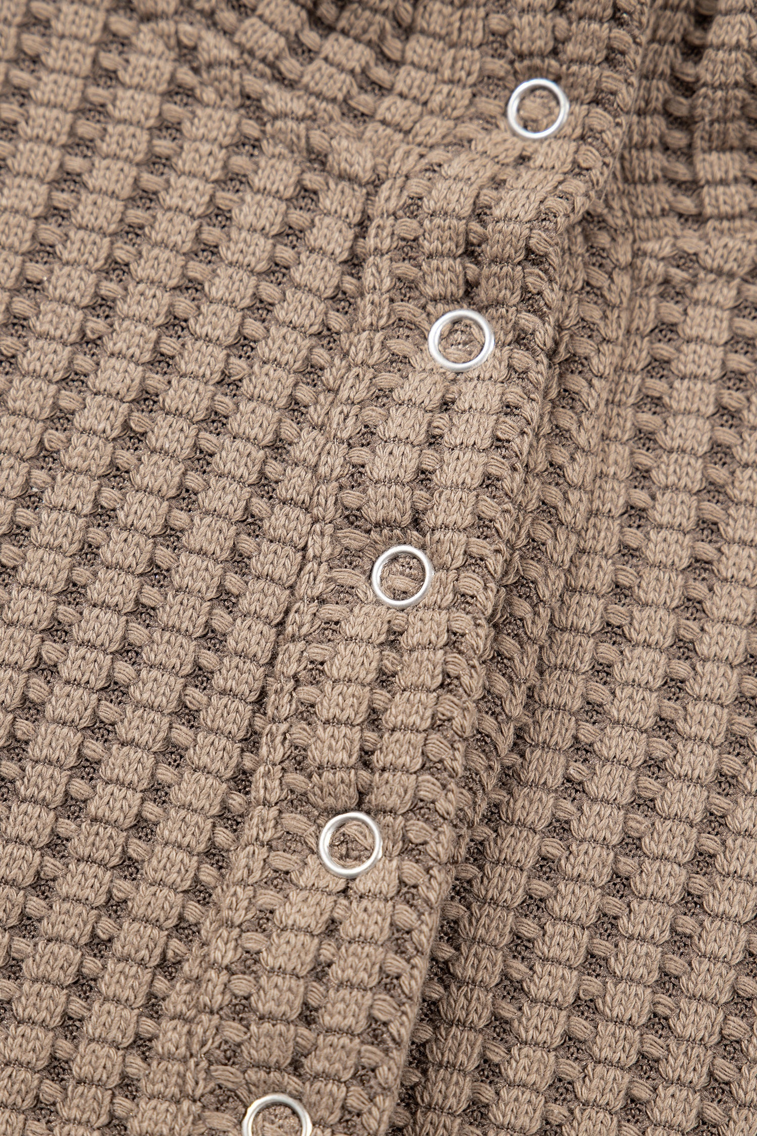 Solid Textured Knit Snap Button Collar Top
