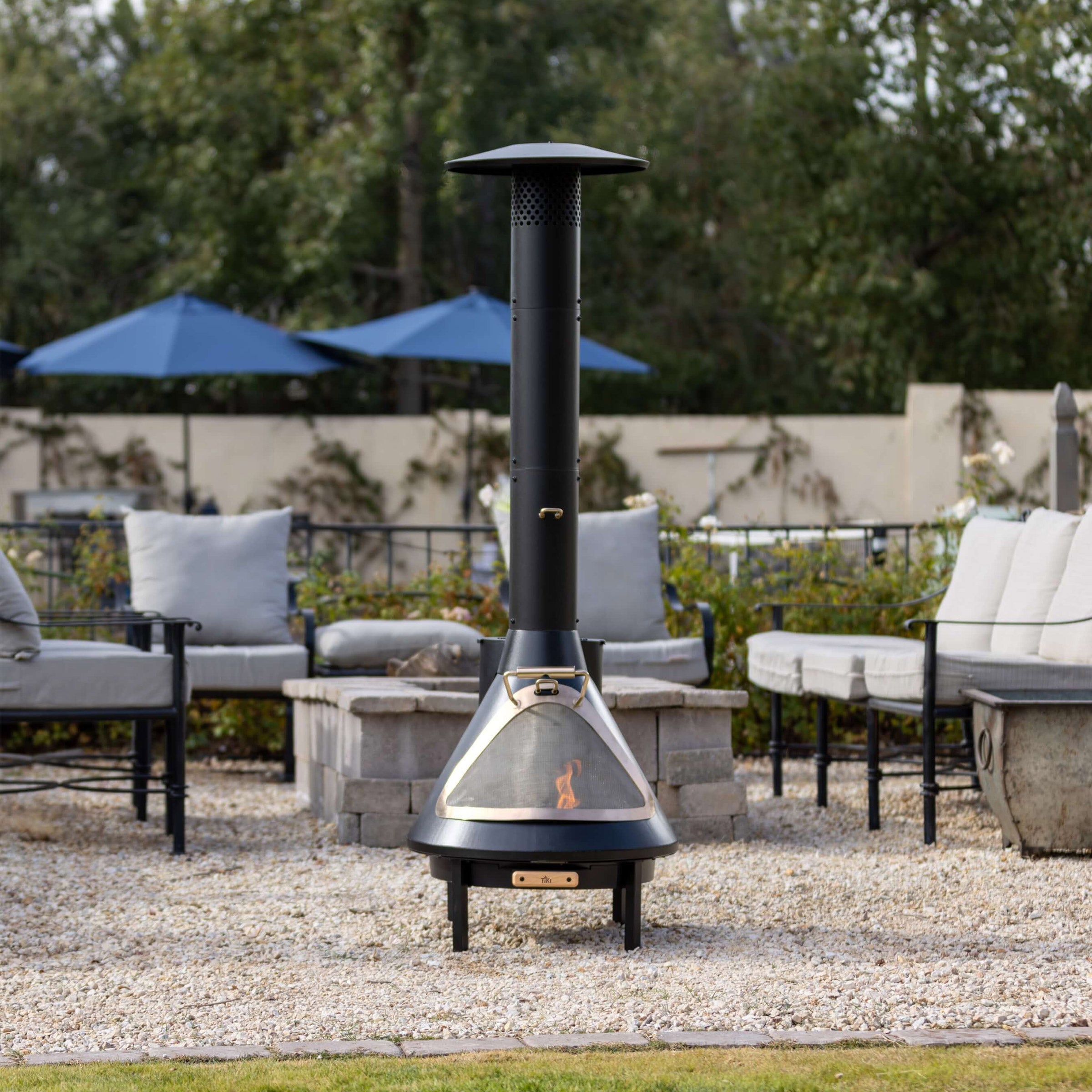 TIKI Brand 70 Inch Chiminea Fireplace and Pellet Hopper