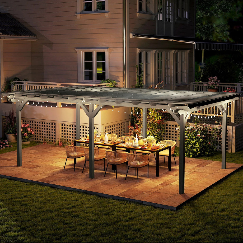 12x20 ft Wooden Pergola – Large Fir Wood Pergola Gazebo for Backyard, Garden & Deck, Gray Heavy-Duty Grape Tre