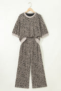 Leopard Textured Short Sleeve Jumper and Pants Set