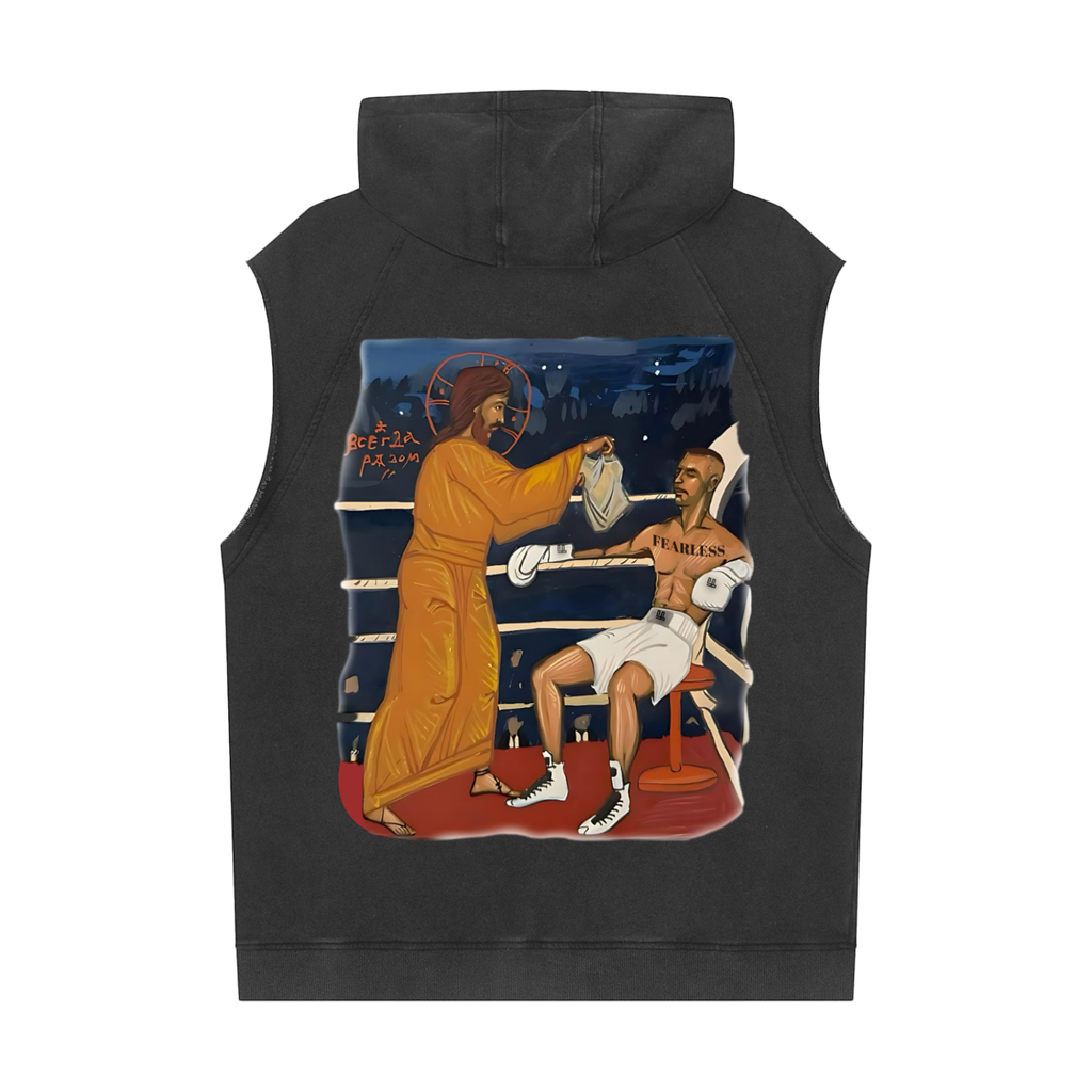 Fearless Apparel Line Boxing Snow Washed Sleeveless Hoodie