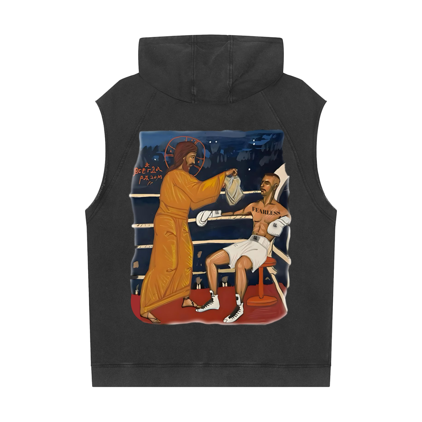 Fearless Apparel Line Boxing Snow Washed Sleeveless Hoodie