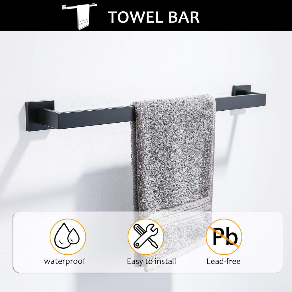 5-Piece Bathroom Hardware Accessories Set | Towel Bar, Wall Mounted, Matte Black