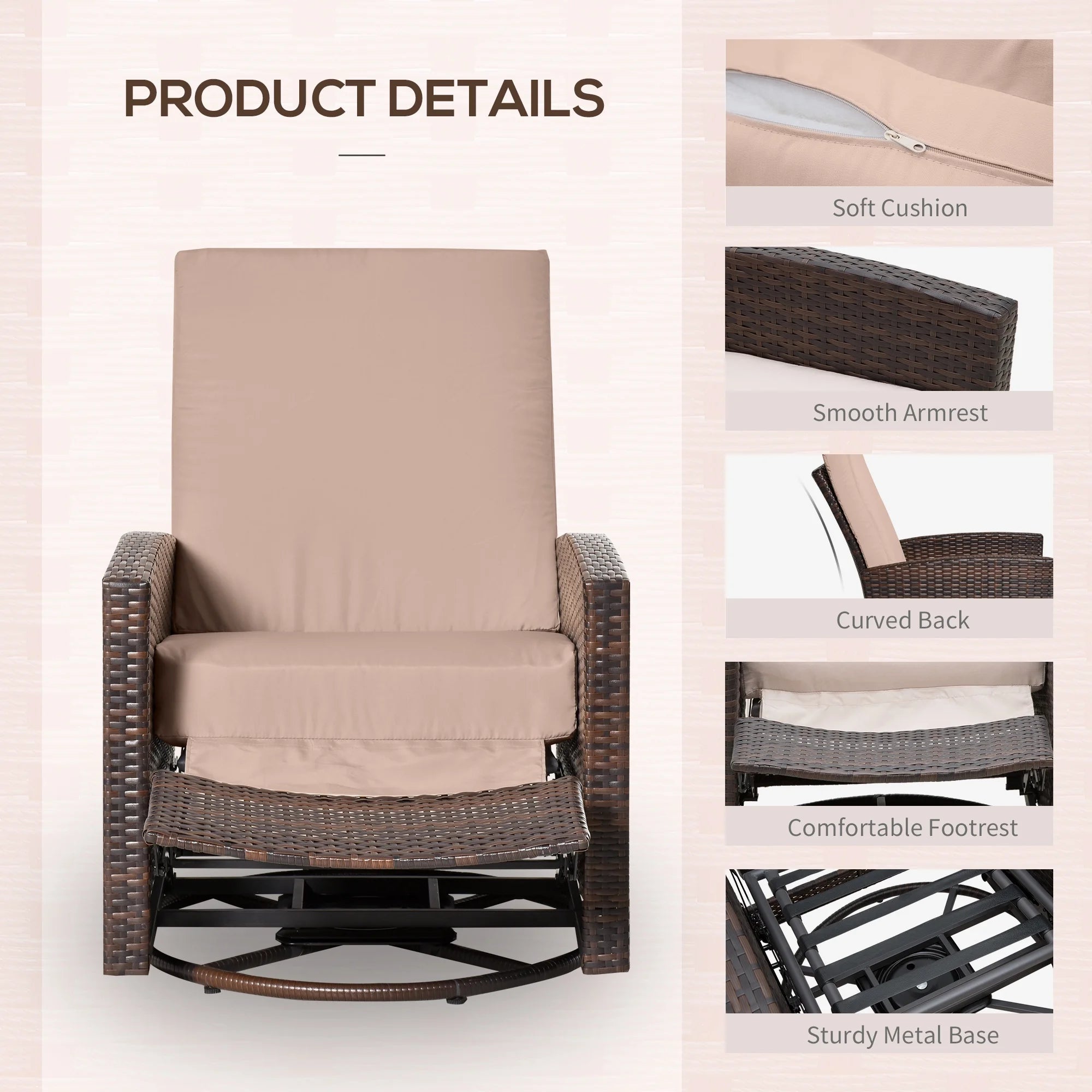 Outdoor Wicker Swivel Recliner Chair with Footrest
