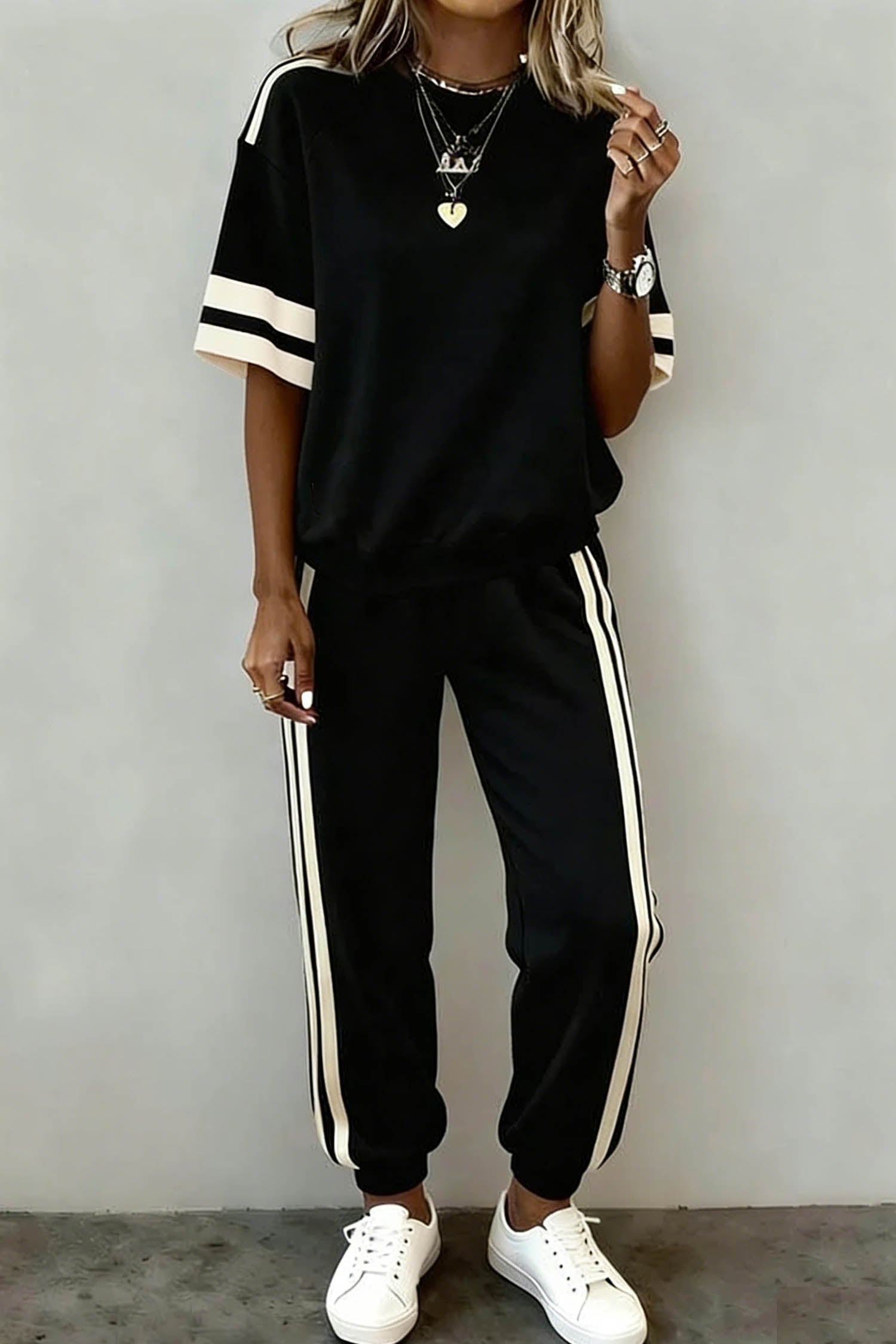 Varsity Stripe Loose Tee & Jogger Pant Set