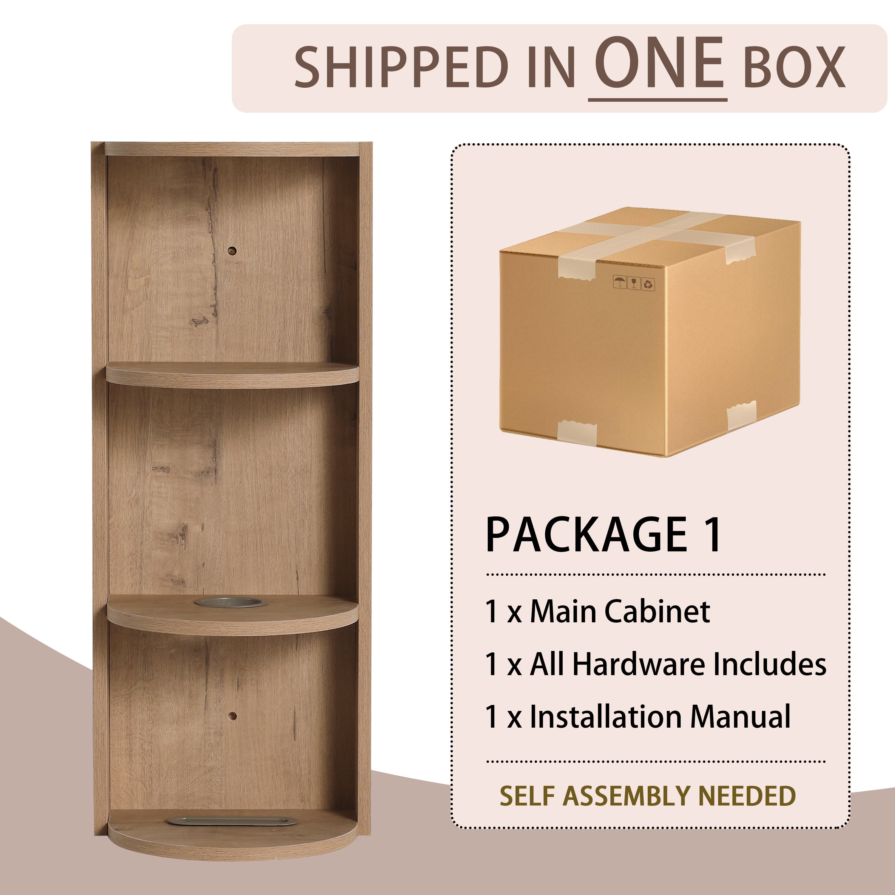 Modern Bathroom Wall-Mounted Storage Rack with Floating Design in Imitative Oak Plywood, 12 Inches
