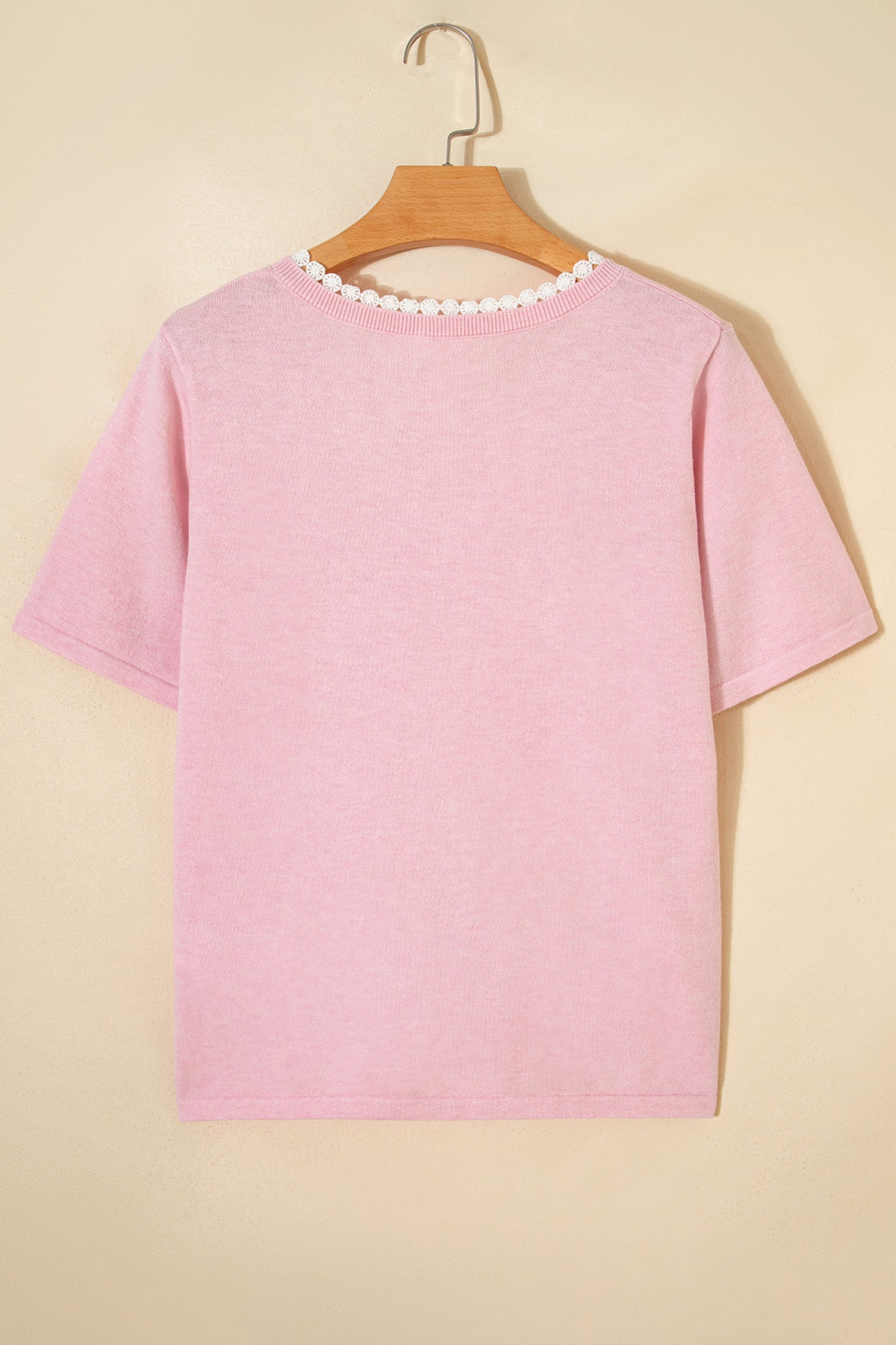 Lacy V-Neckline Short Sleeve Sweater