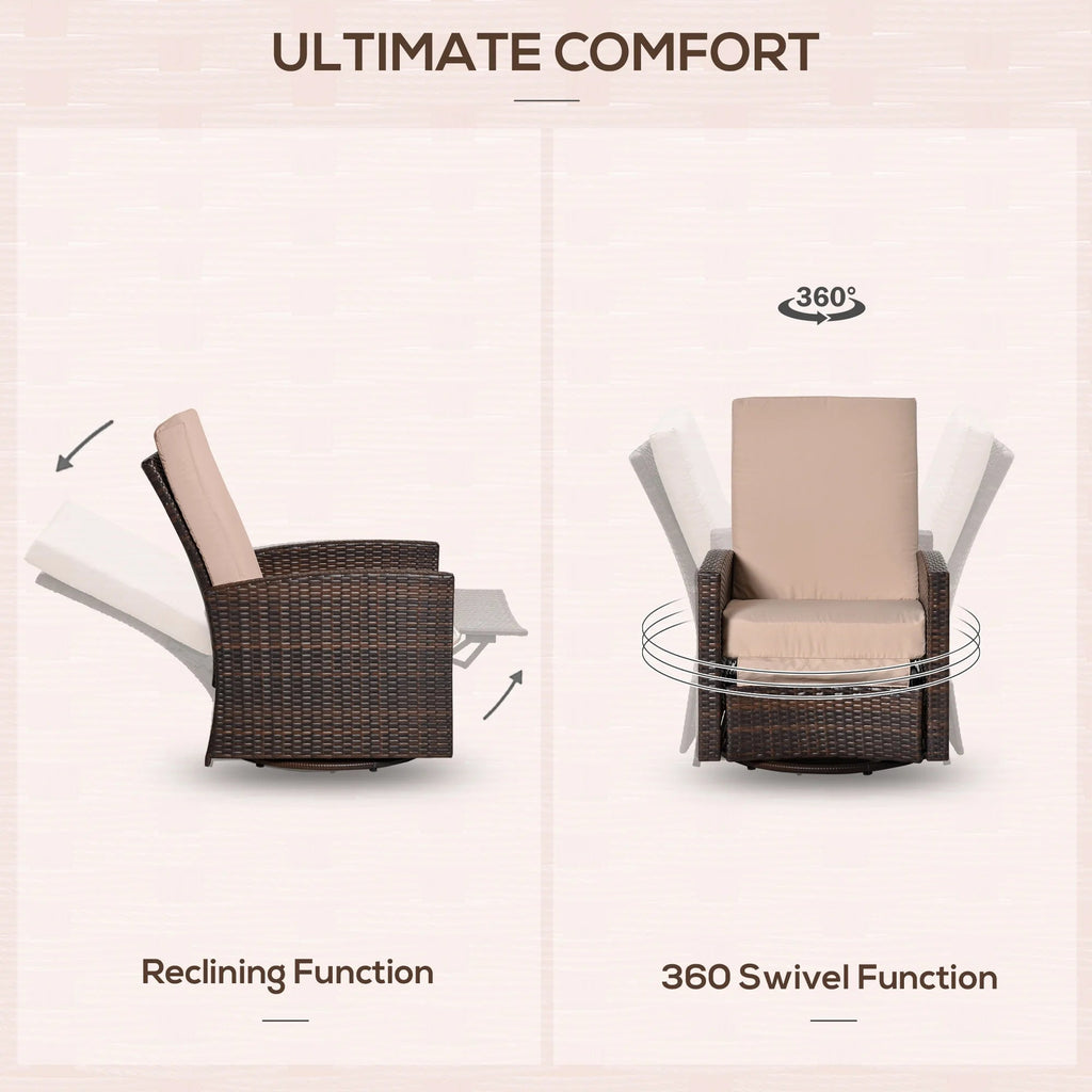 Outdoor Wicker Swivel Recliner Chair with Footrest