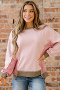 Colorblock Waffle Patchwork Oversize Sweatshirt
