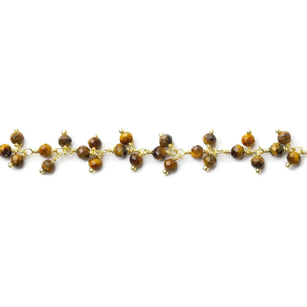 3mm Golden Tiger's Eye Microfaceted Round Gold Dangling Chain