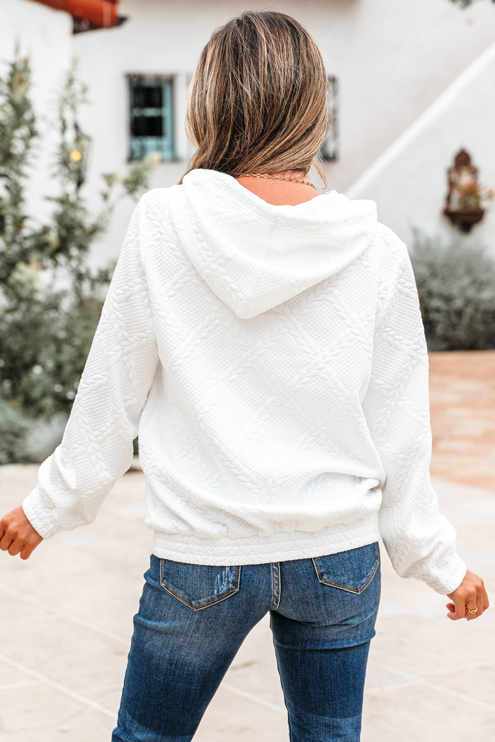 Cable Lattice Textured Kangaroo Pocket Hoodie