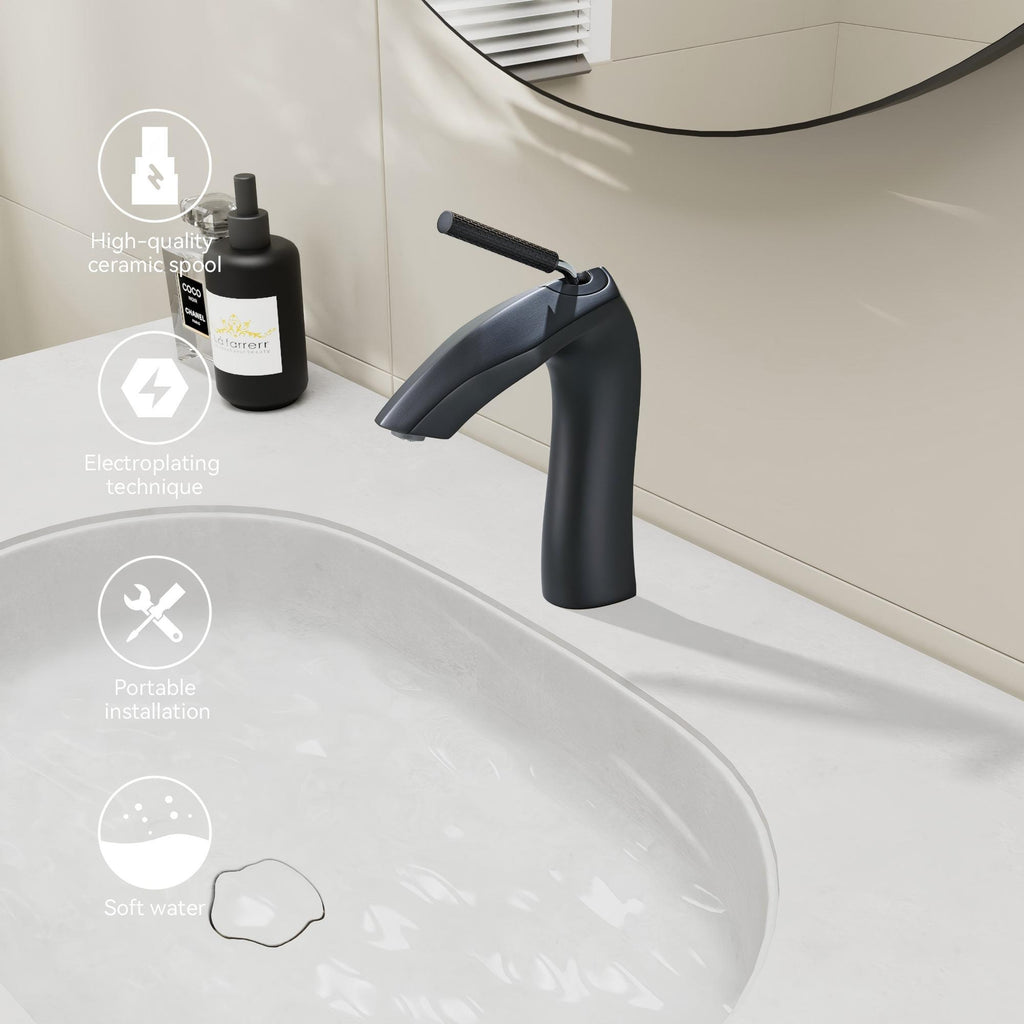 Matte Black Single Handle Basin Faucet | Brass, 7.99 in.