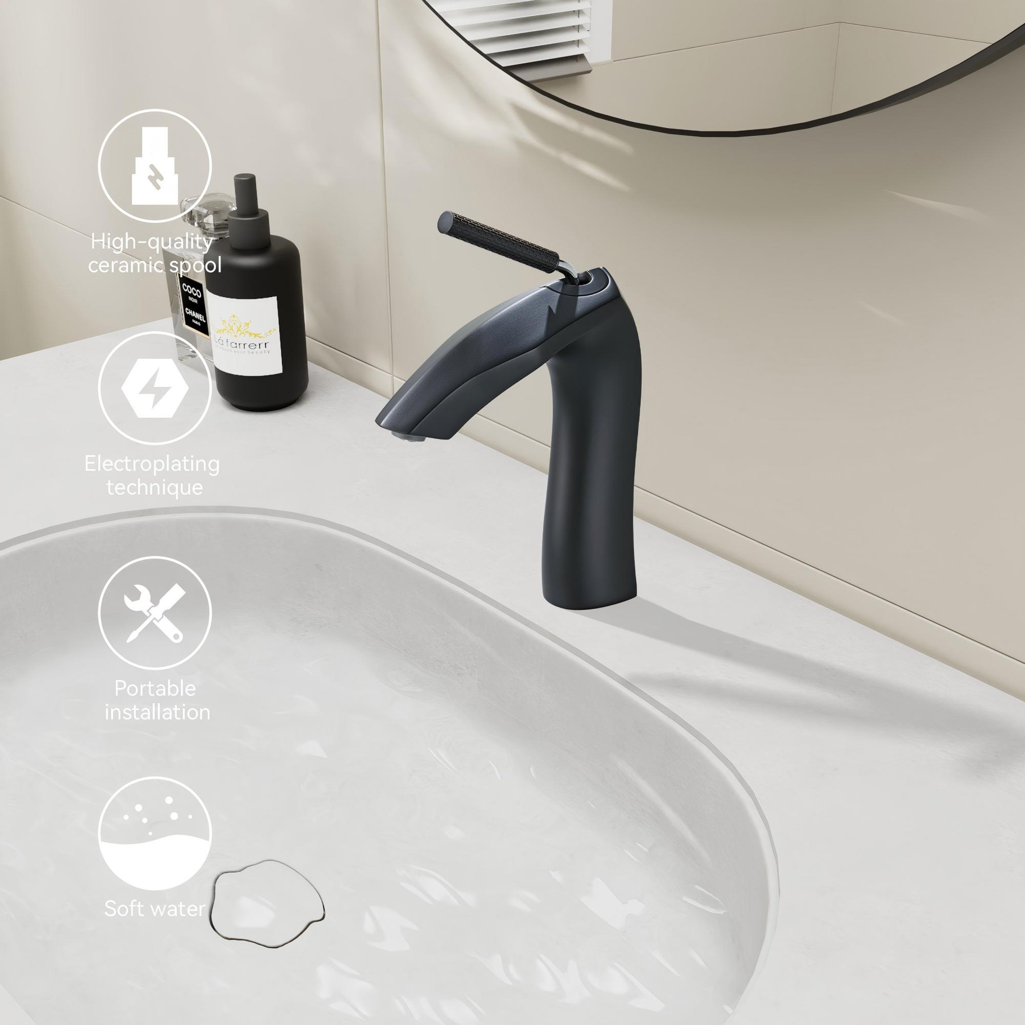 Matte Black Single Handle Basin Faucet | Brass, 7.99 in.