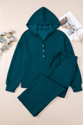 Waffle Textured Patchwork Hooded Top and Pants Set
