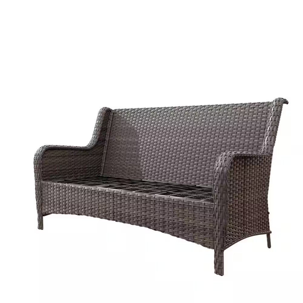 Stylish 3-Seat Wicker Sofa with Comfortable Blue Cushions