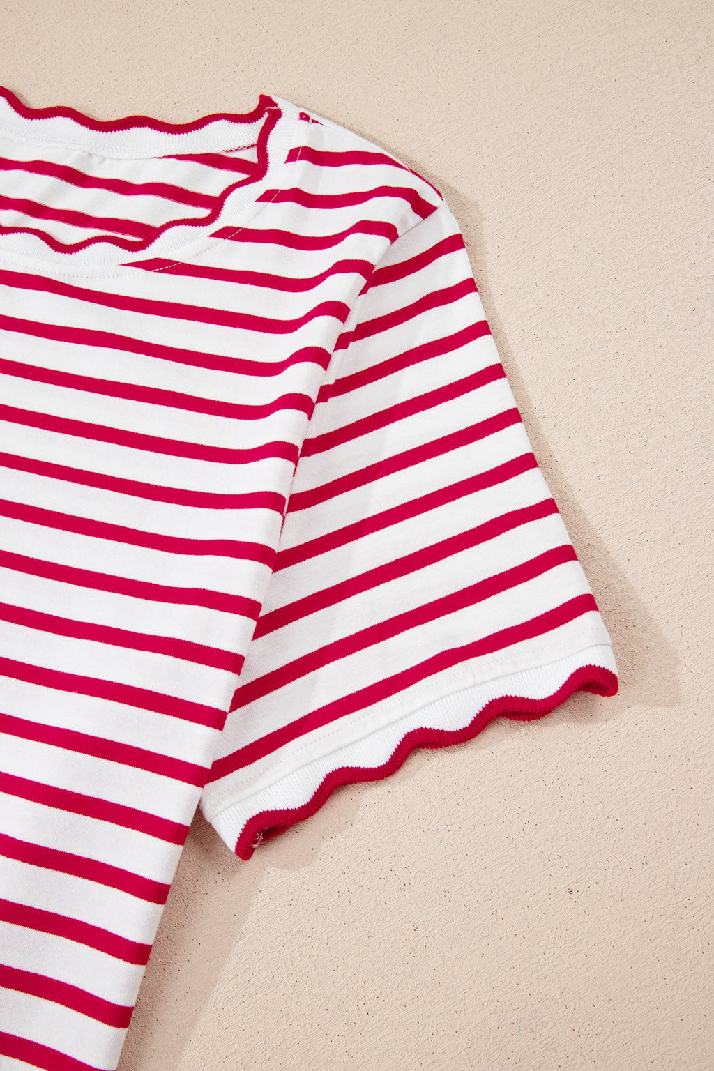 Stripe Scallop Trim Round Neck T-Shirt