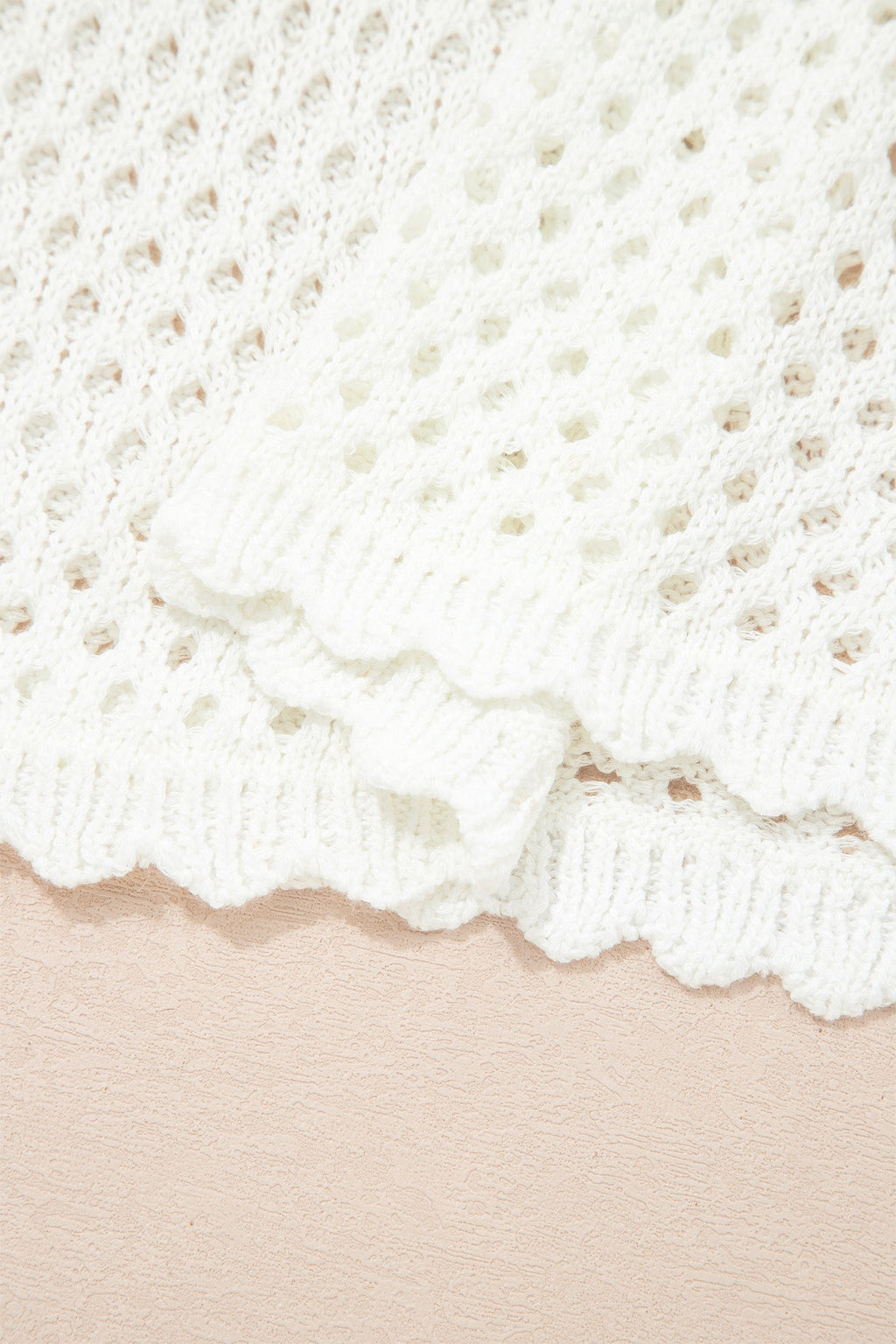Scalloped Trim Hollow Out Knit Long Sleeve Top