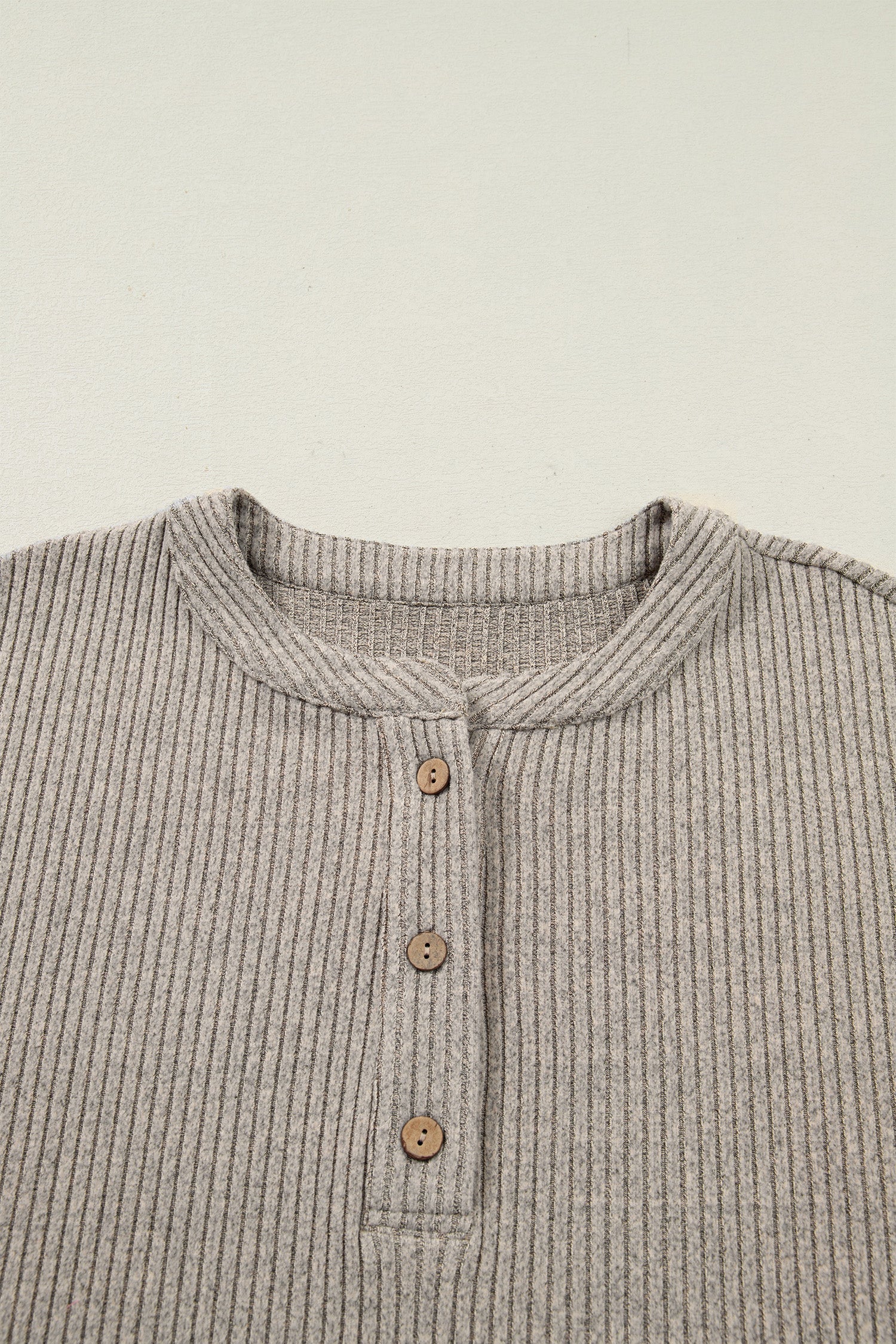 Plus Size Ribbed Knit Kangaroo Pocket Henley Top