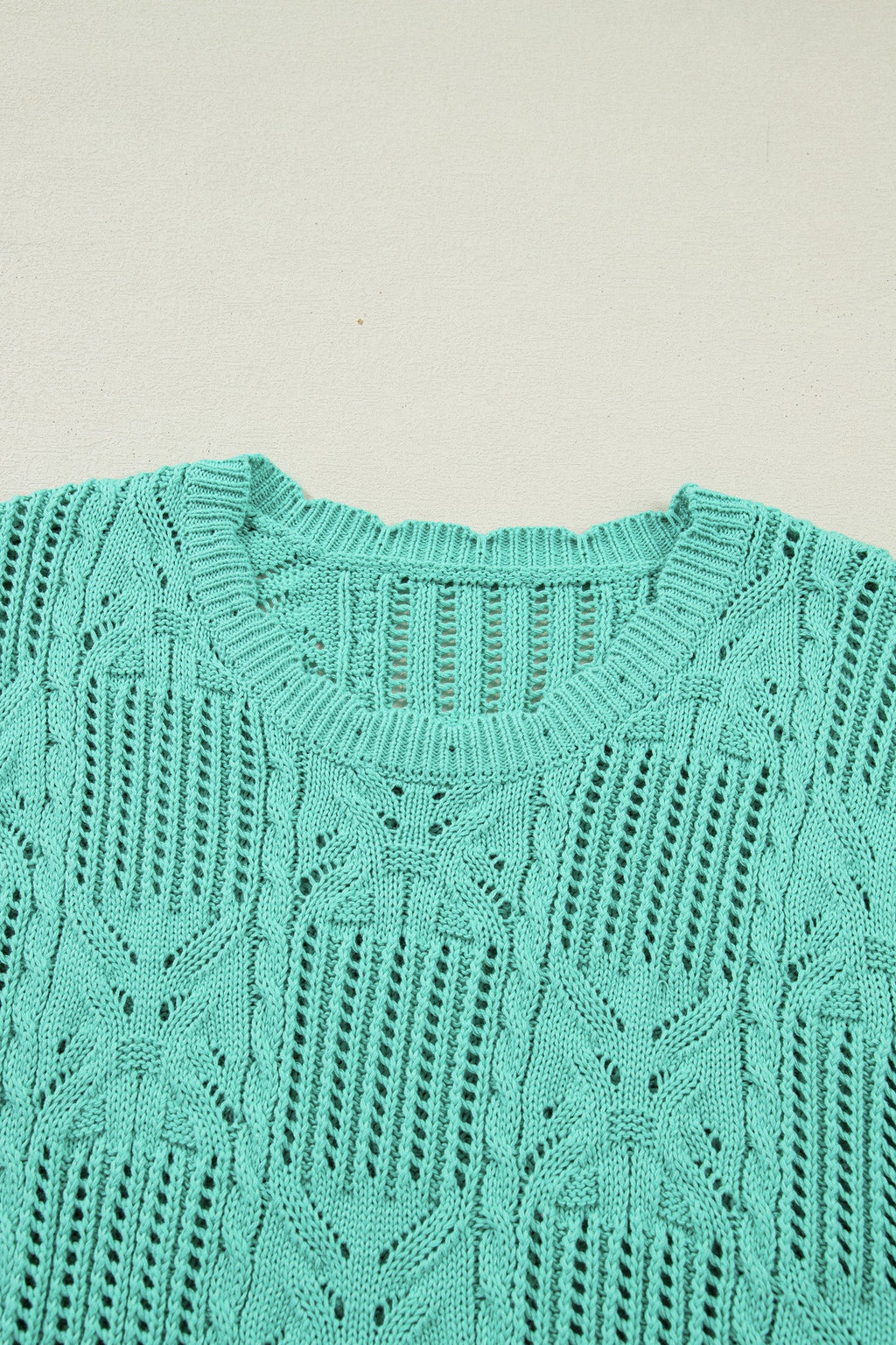 Pointelle Knit Scallop Trim Short Sleeve Sweater