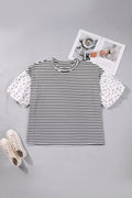 Plus Size Stripe Floral Patchwork Puff Sleeve Top