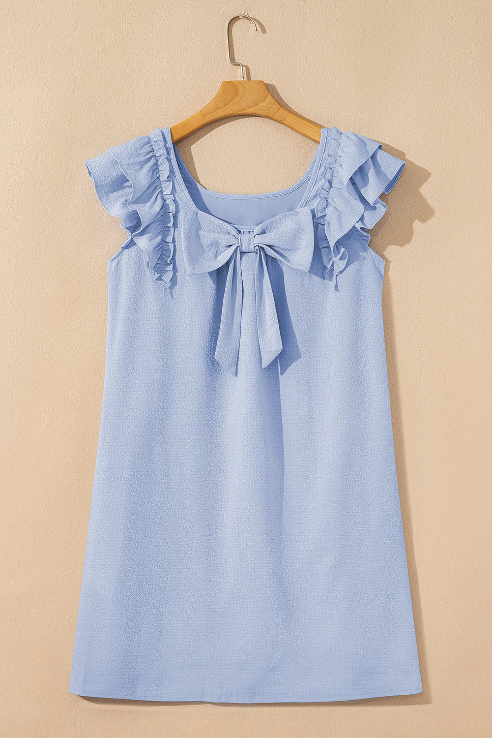 Textured Flutter Sleeve Square Neck Bow Back Dress