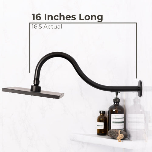 16 in. High-Arc Hook Shower Head Extension Arm (Black Finish)