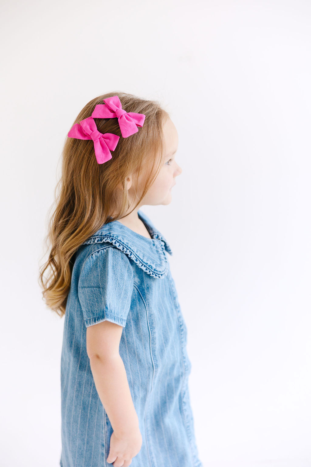 Hot Pink Mini Solid Pinwheel Pigtail Bow Set