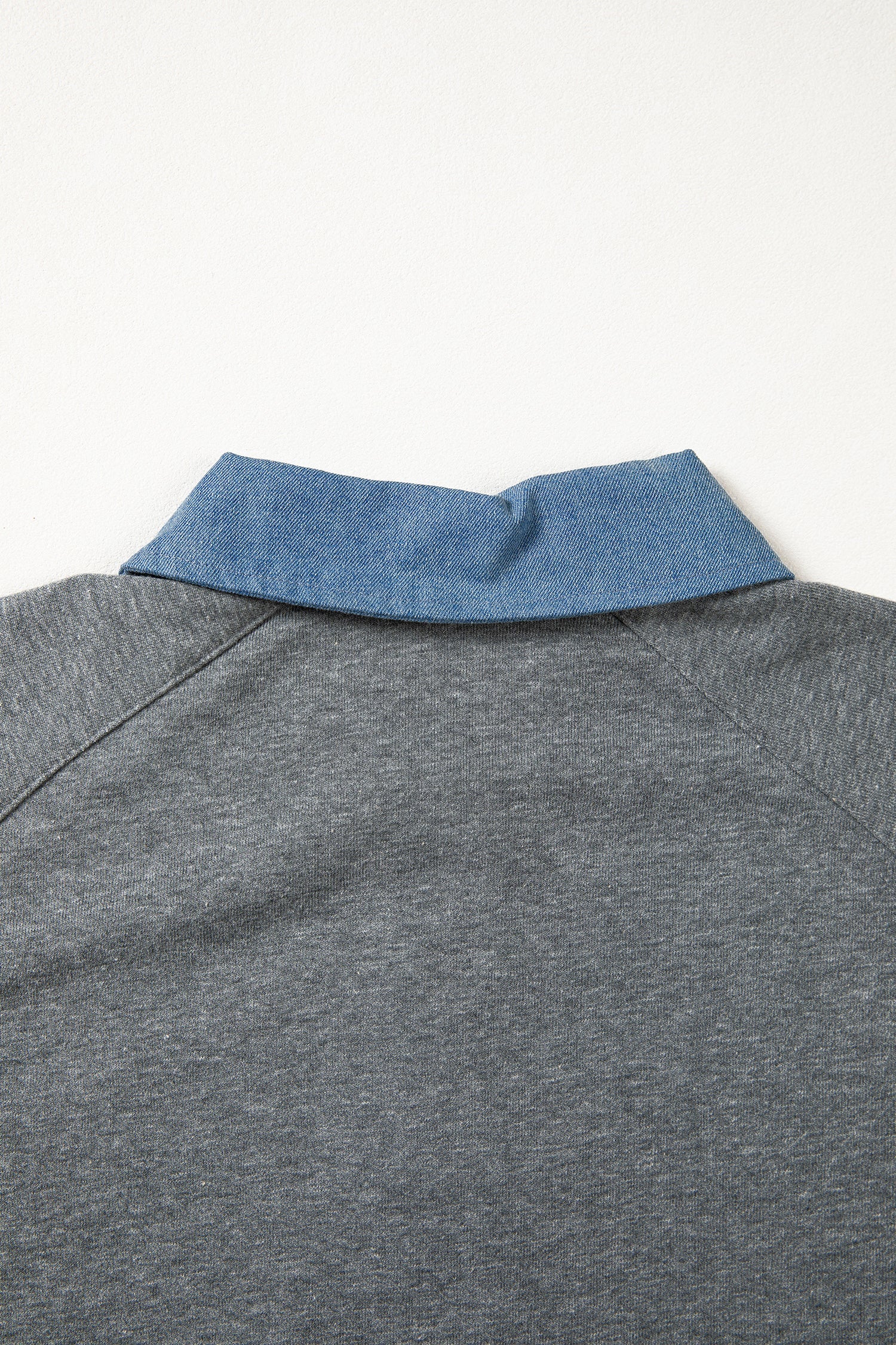 Colorblock Denim Patchwork Shirt Collar Blouse
