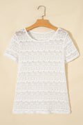Solid Sheer Lace Short Sleeve Top