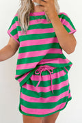 Stripe Dolman Tee & Drawstring Skort Athletic Set