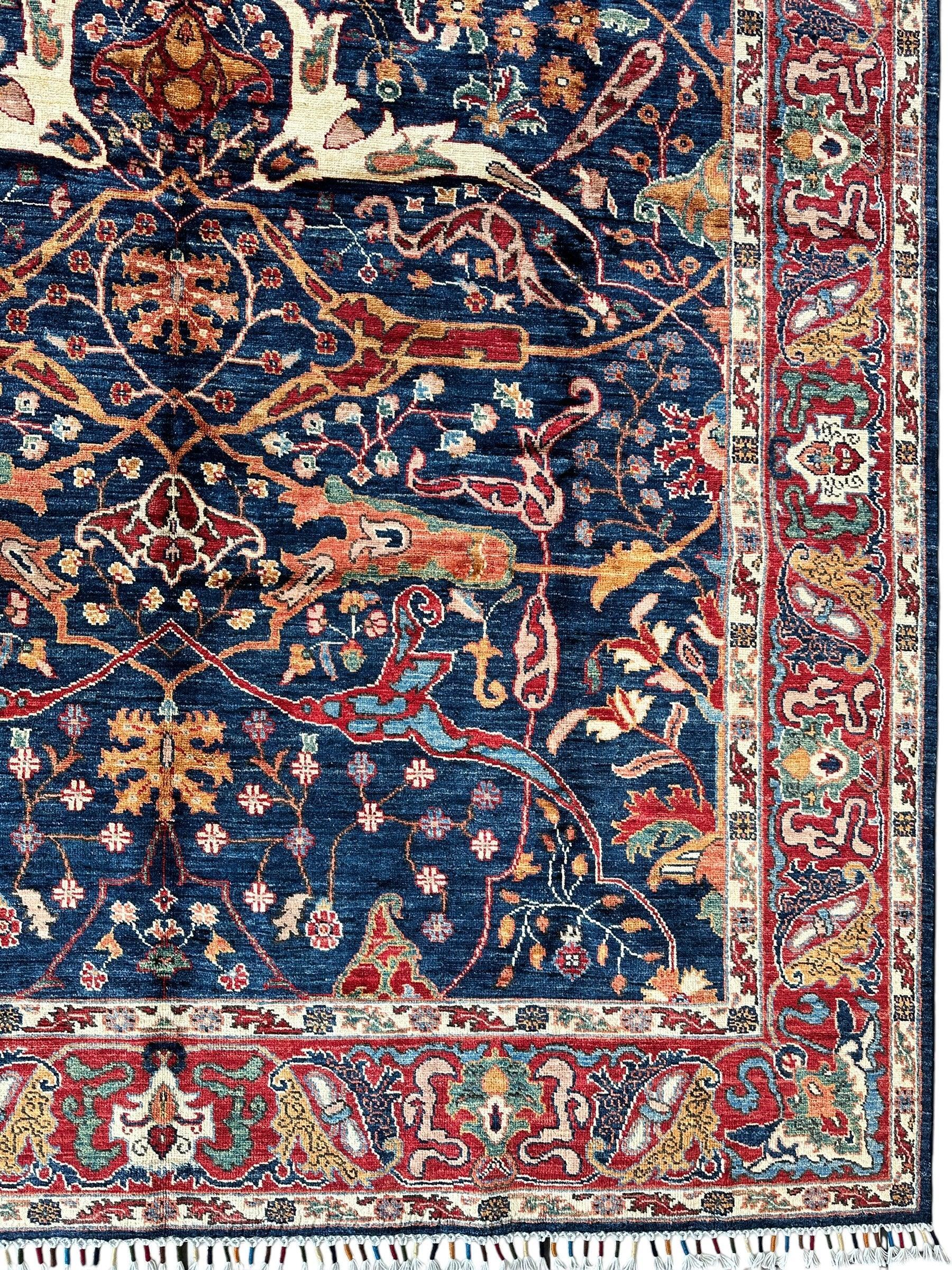 Hand-Knotted Afghani Bidjar Ghazni Wool Rug – 6'7" x 9'10" – Elegant Floral Design