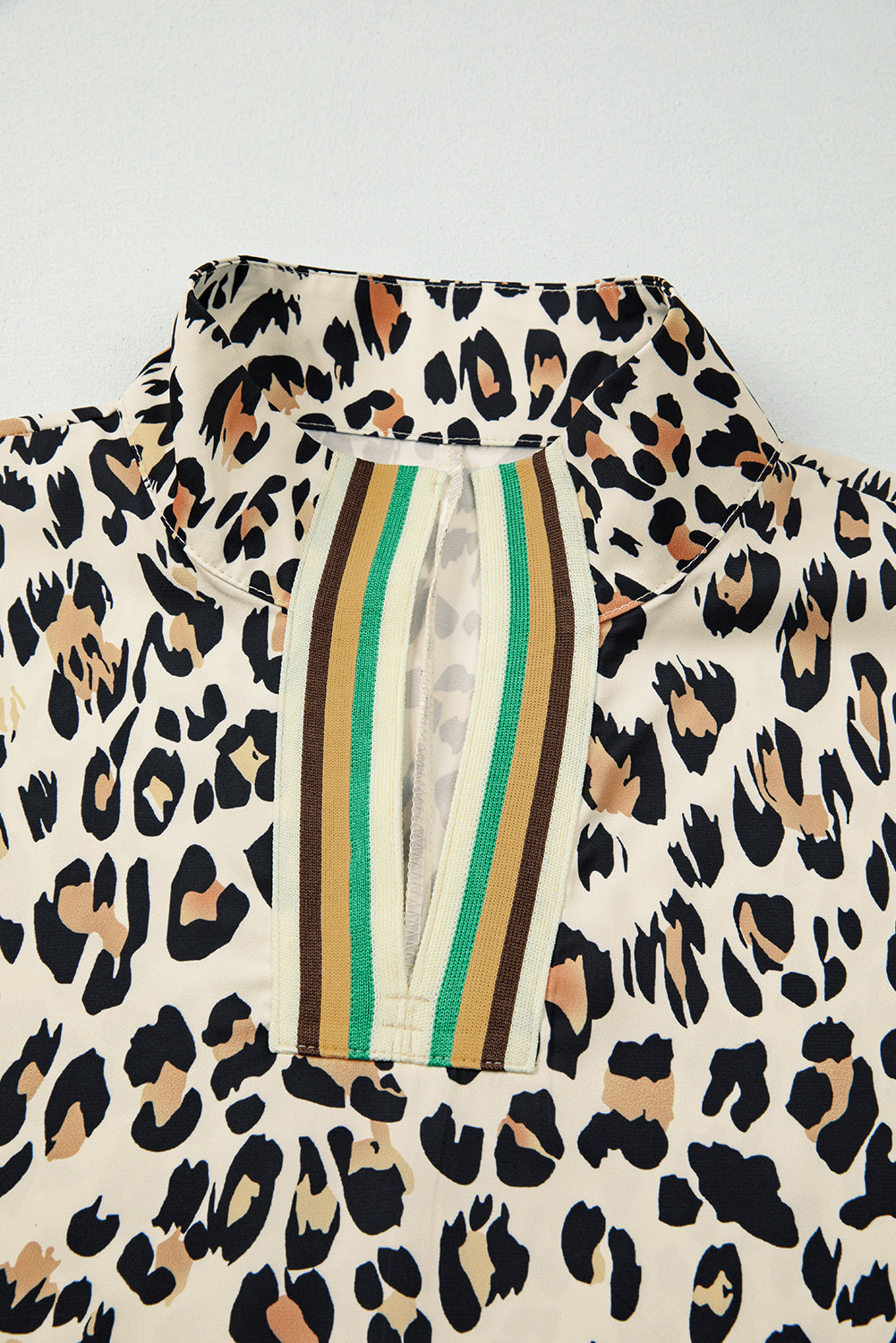 Leopard Colorblock Contrast V-Neck Short Sleeve Blouse
